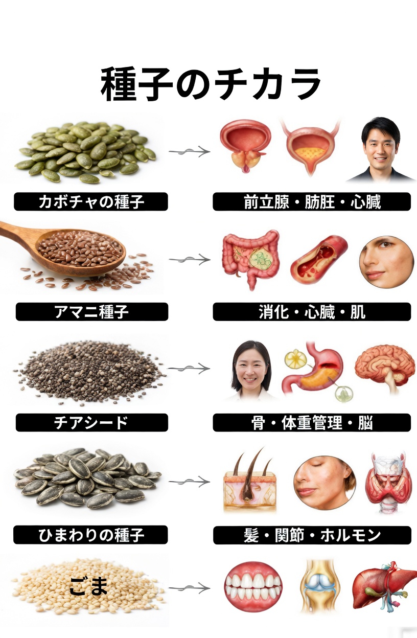 高齢者が健康増進のために毎日の習慣に手軽に取り入れられる、栄養豊富な6つの種を紹介