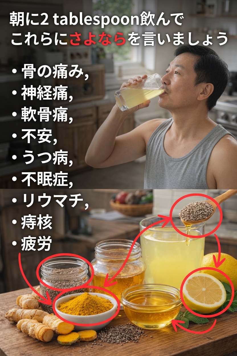 シンプルな朝の習慣：ウコン、レモン、はちみつ、チアシードを使った爽やかなドリンクを探る