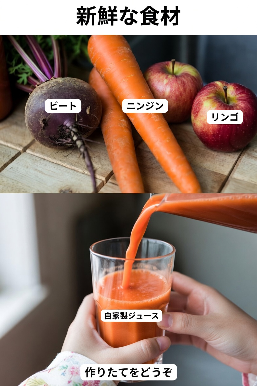 にんじん、ビーツ、りんごジュースの作り方：毎日の健康習慣にぴったりの簡単レシピ
