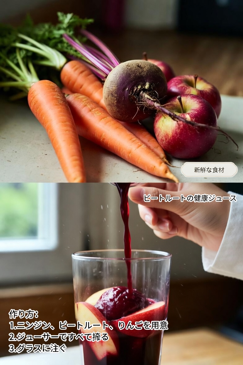 にんじん、ビーツ、りんごジュースの作り方：毎日の健康習慣にぴったりの簡単レシピ