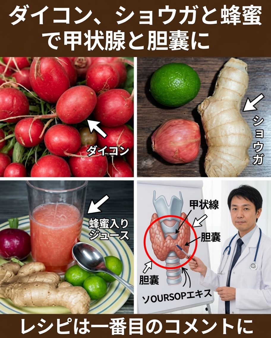 大根、ショウガ、ハチミツ：甲状腺と胆のうをサポートする自然療法
