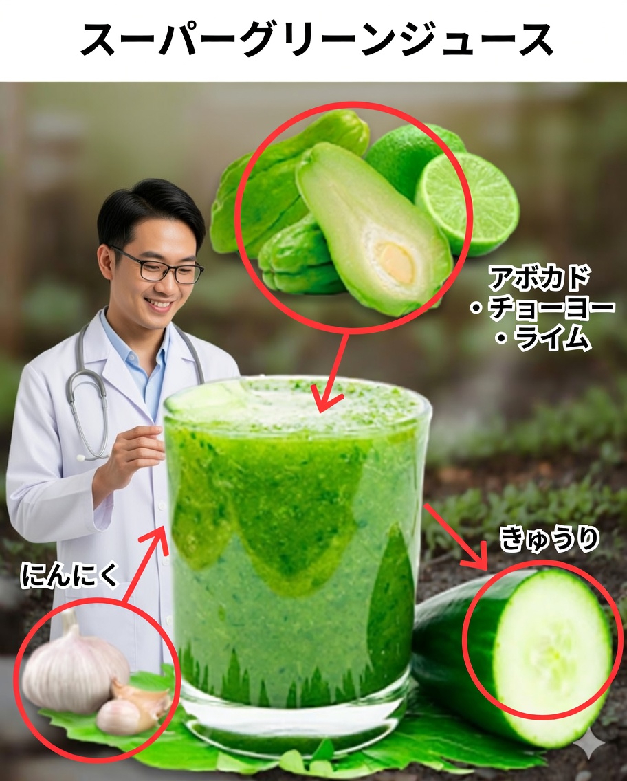 健康のための自然レシピ：ハヤトウリ、ニンニク、レモン、キュウリのドリンク