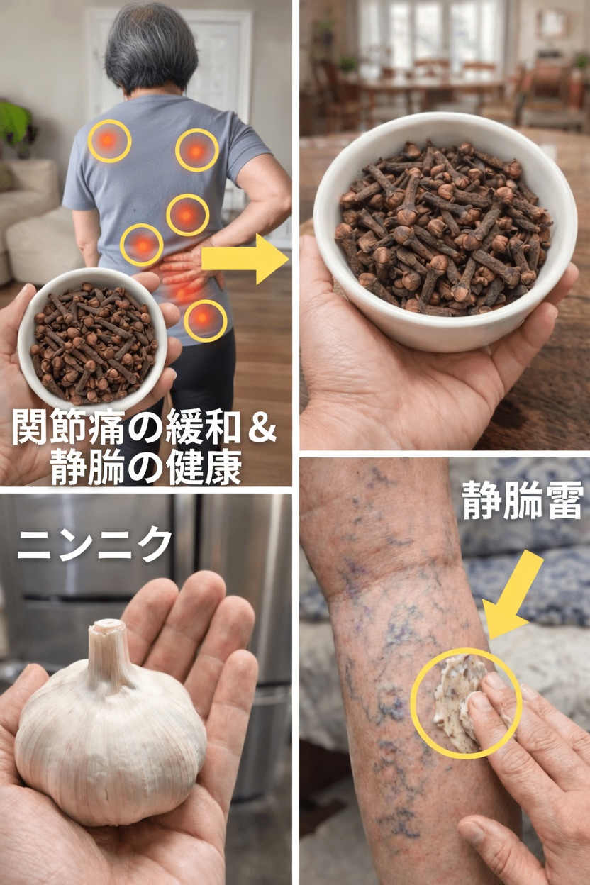 自宅で脚の快適さと静脈の健康をサポートするためのクローブとニンニクの簡単な使い方を発見しましょう