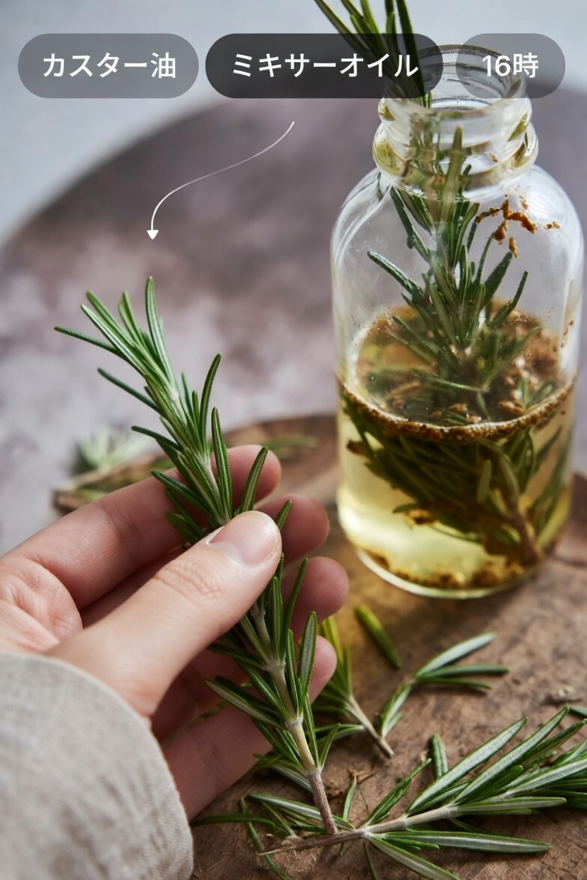 自宅で毎週のウェルネス習慣に取り入れるための、ひまし油とローズマリーの混合液の作り方を発見しましょう