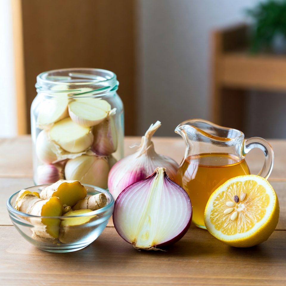 インフルエンザや風邪の自然療法：ニンニク、生姜、玉ねぎ、レモン汁、蜂蜜 ― 究極の健康ブースト