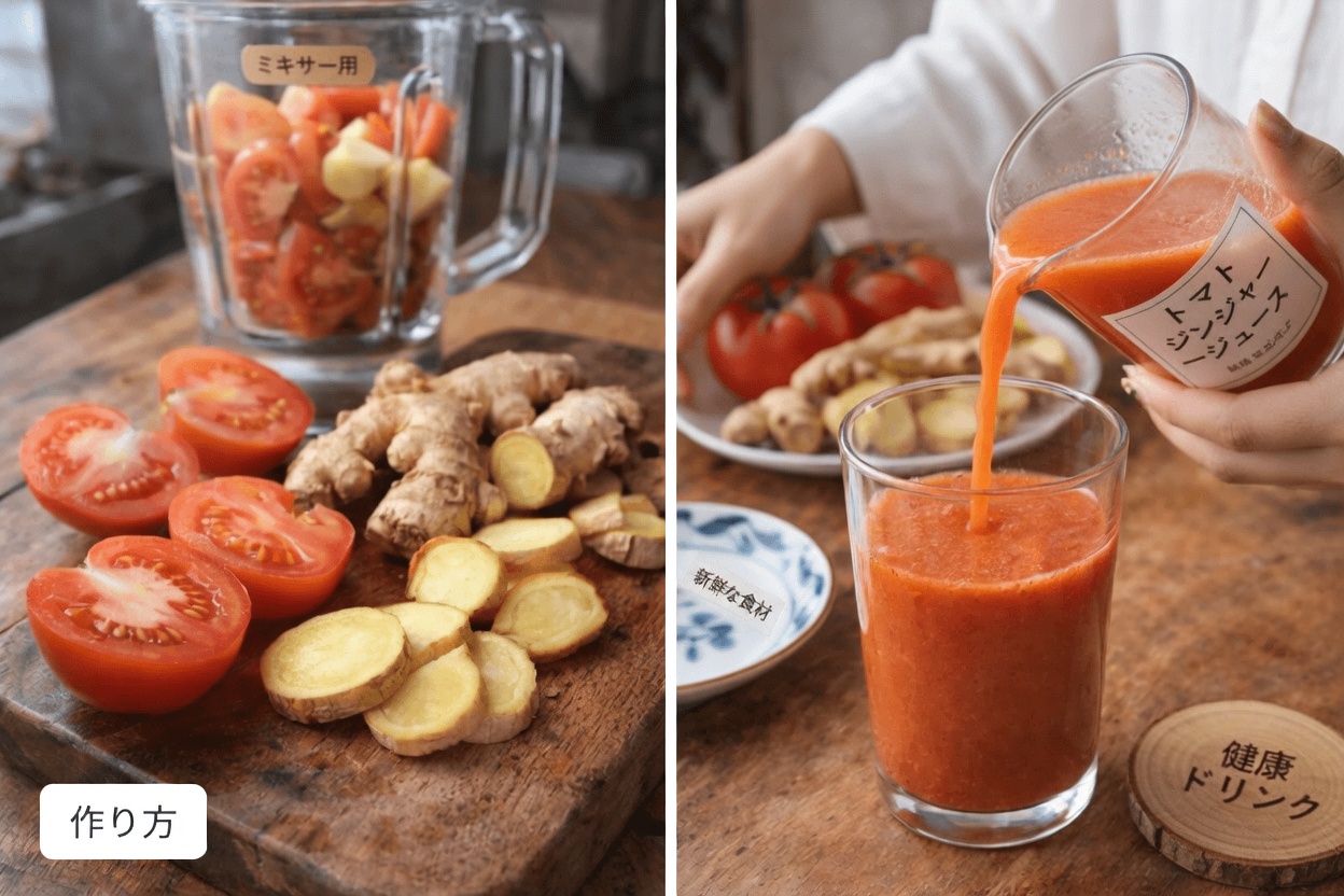 自然に毎日のエネルギーと集中力をサポートする、シンプルな生姜とトマトのドリンク習慣