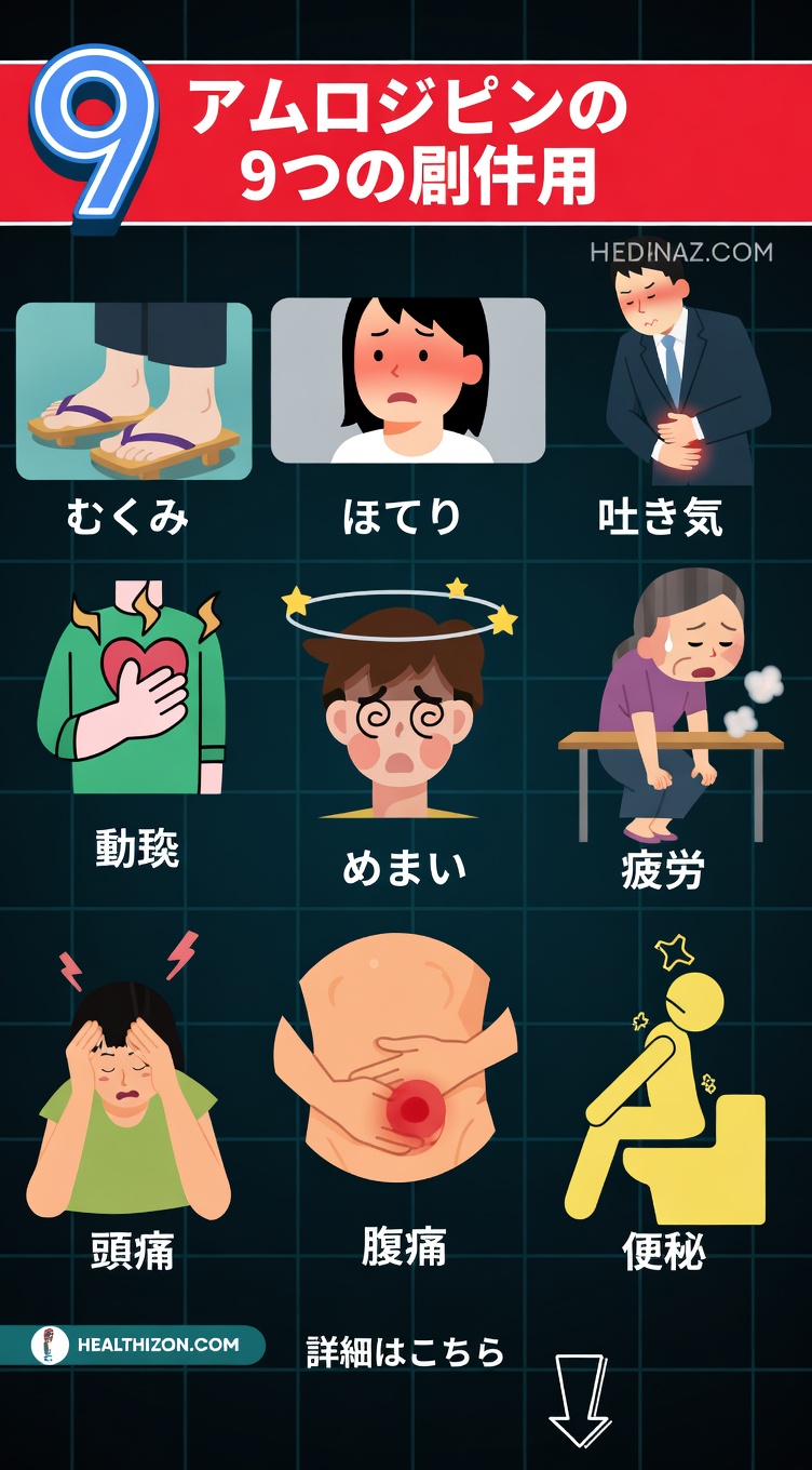 アムロジピンの最も一般的な副作用とは？また、それらにどう対処すればよいですか？