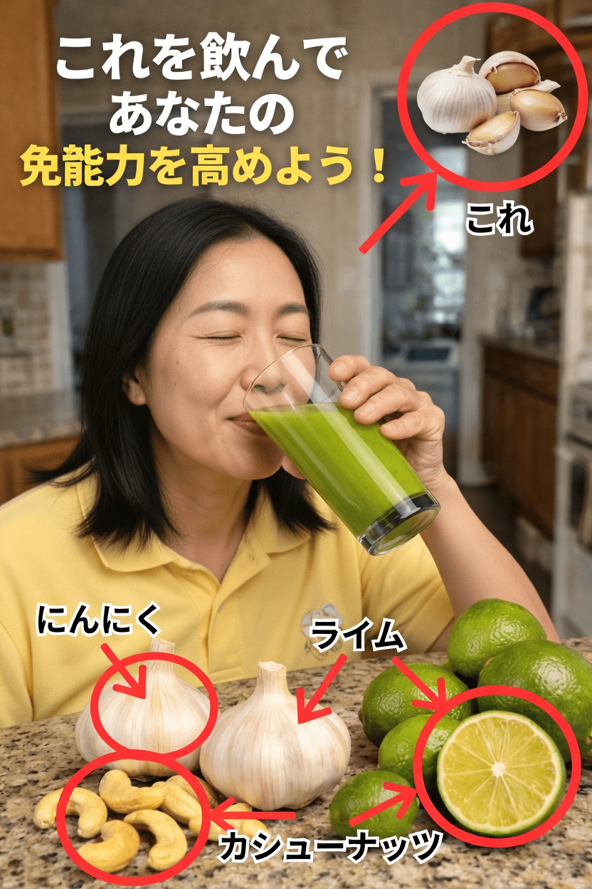 すりおろし生姜、玉ねぎ、にんにく、レモン汁、はちみつのシンプルなキッチンブレンドを発見