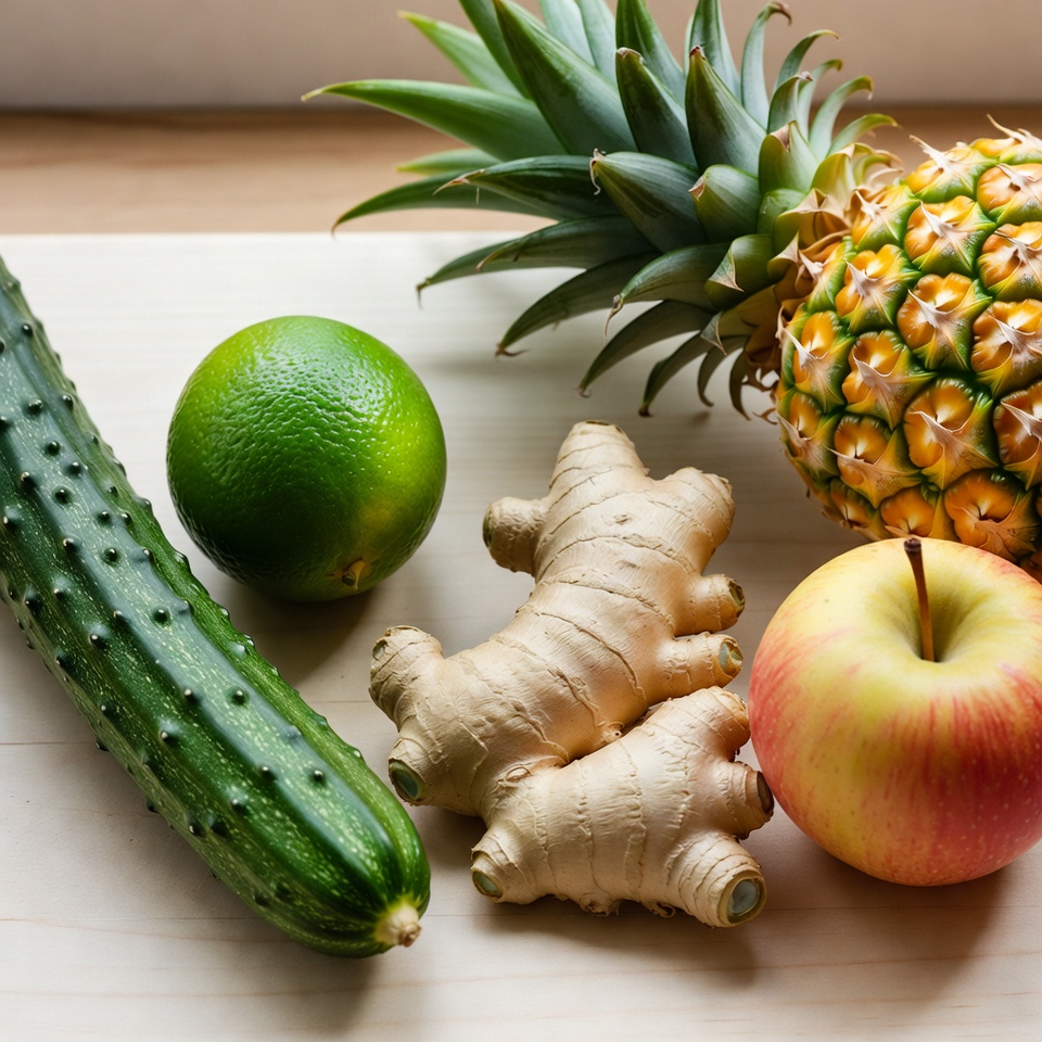 きゅうり、ライム、しょうが、りんご、パイナップル
