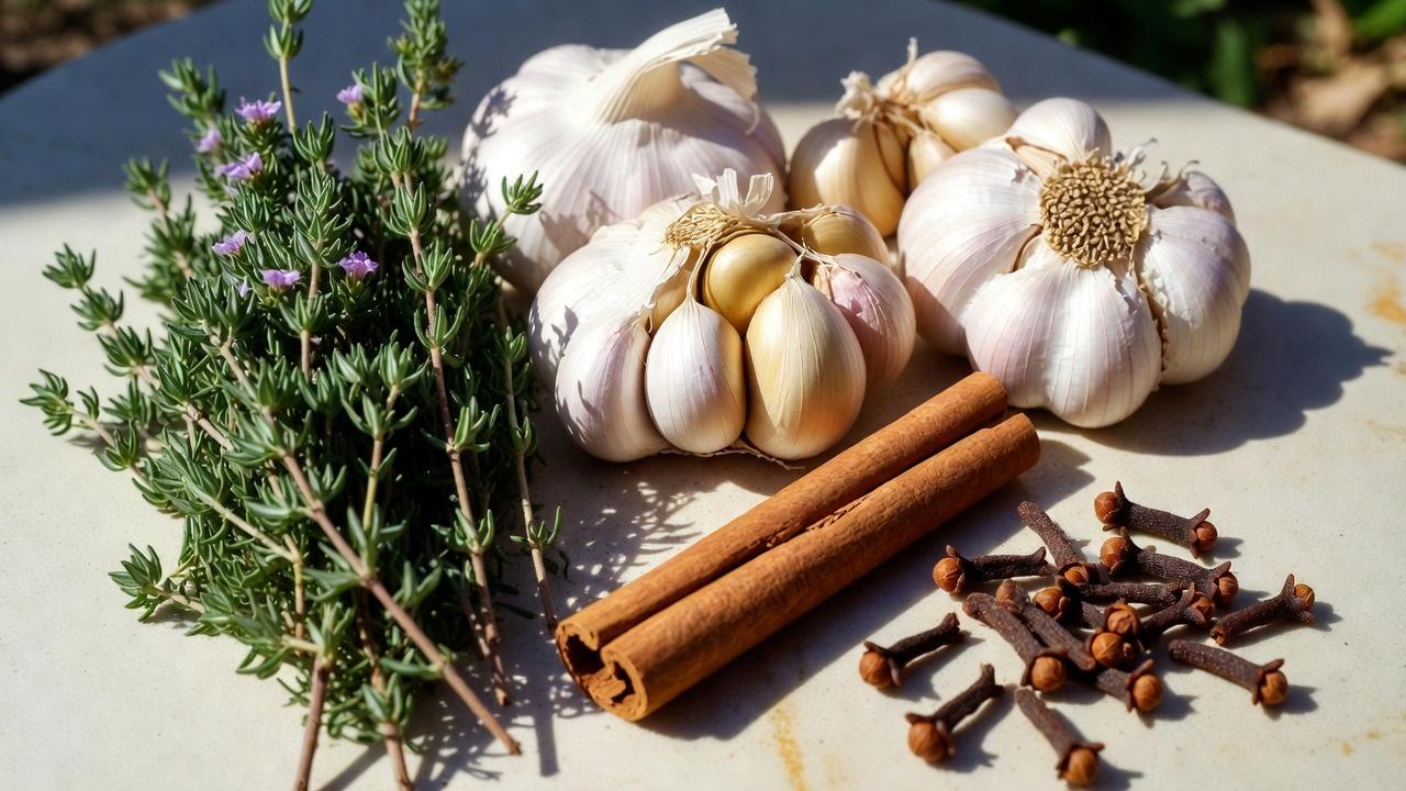 四つの力を秘めたハーブティー：タイム、ニンニク、シナモン、クローブで作るシンプルな毎日の一杯