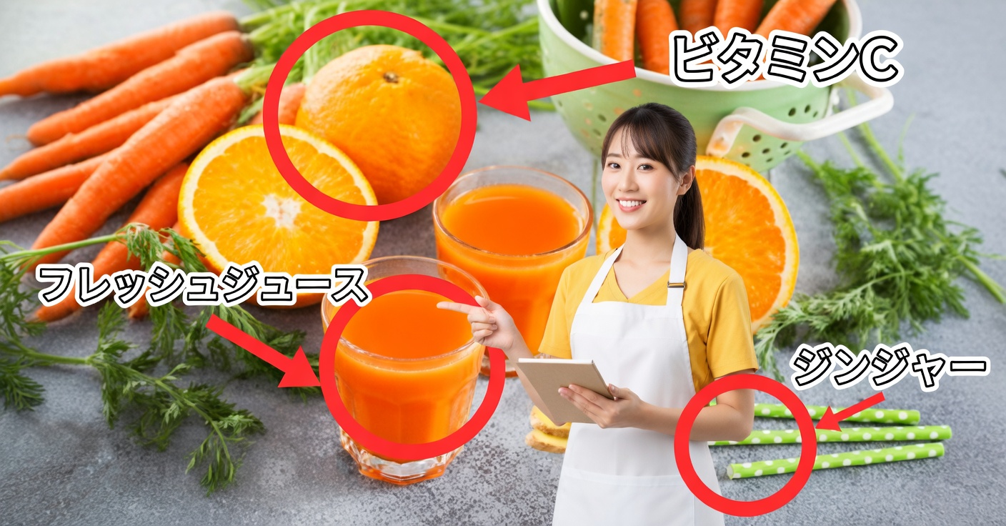 にんじんと生姜とオレンジのジュース：一口ごとに広がる活力