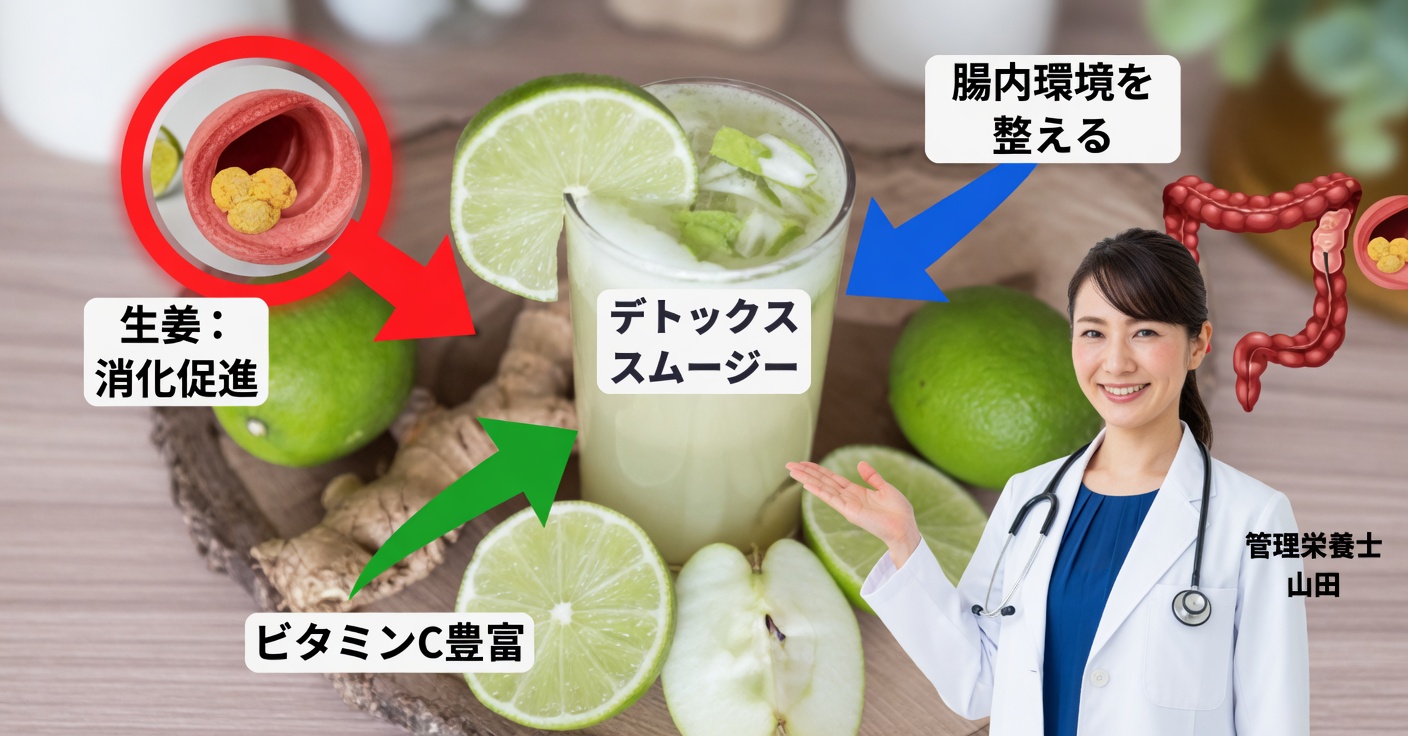 大腸をデトックスする生姜・りんご・レモンジュース