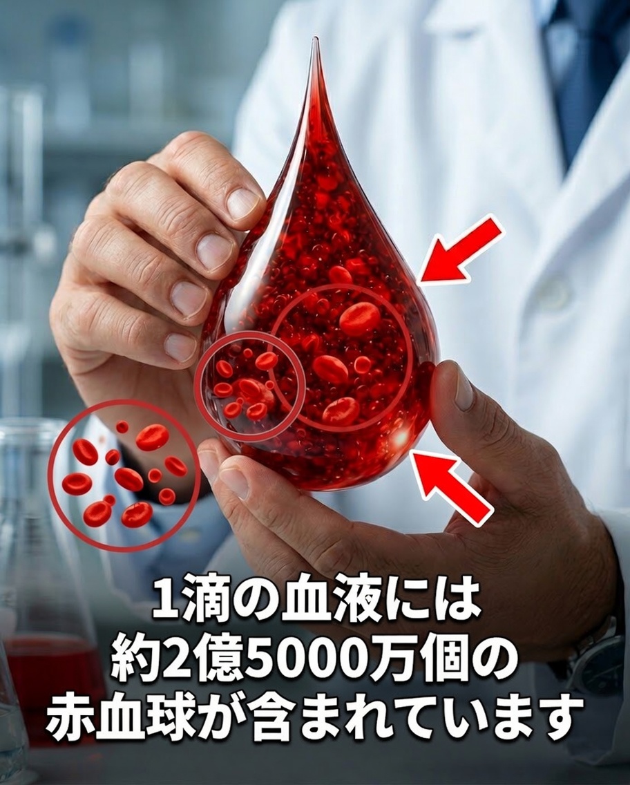 たった一滴の血液に、あなたのために休むことなく働く2億5千万個の赤血球が含まれているって知っていましたか？