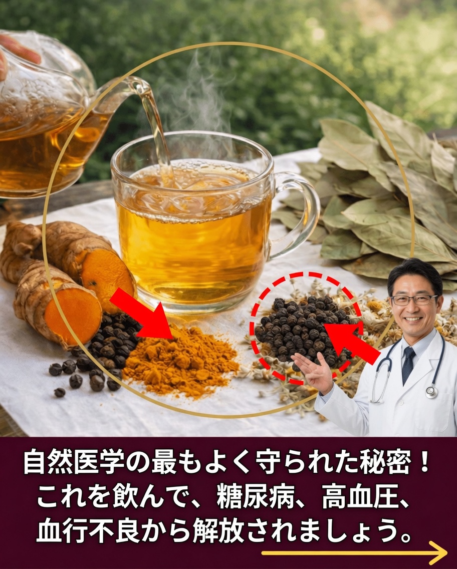 心を落ち着かせるハーブ飲料を発見：ウコン、月桂樹、黒胡椒が日々の健康をサポートする方法