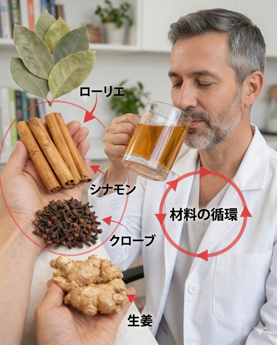 月桂樹、クローブ、生姜のお茶：関節、消化、肝臓の健康を自然にサポート