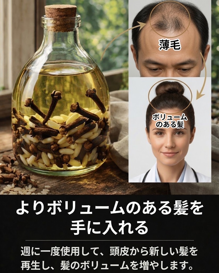 髪をより強くボリュームのある状態にするための天然クローブ＆米オイルの作り方
