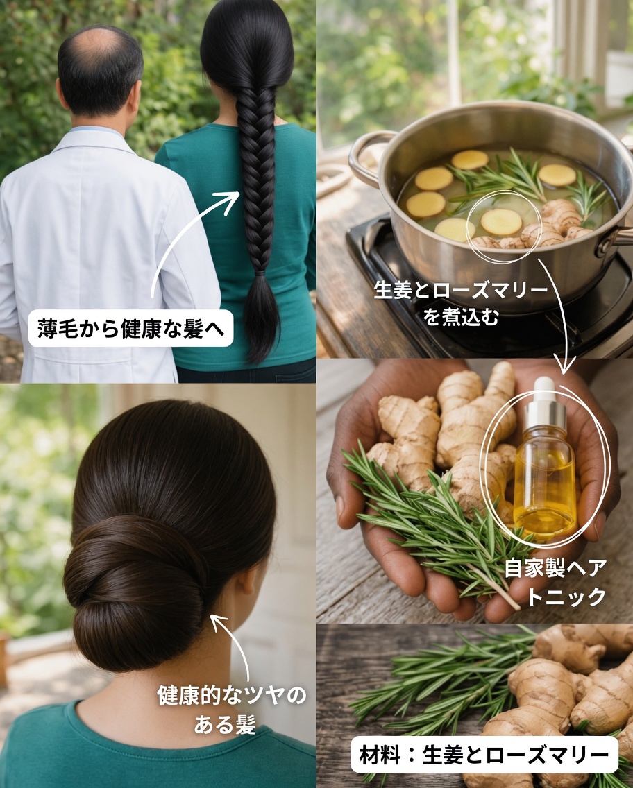 シンプルなショウガとローズマリーのすすぎで、髪をより長く太く成長させる方法