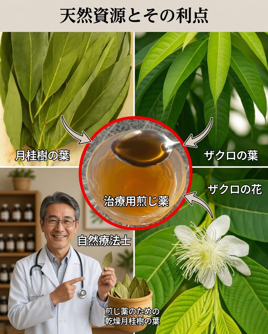 自然の秘密の薬：アボカド、マンゴー、月桂樹、グアバの葉の力