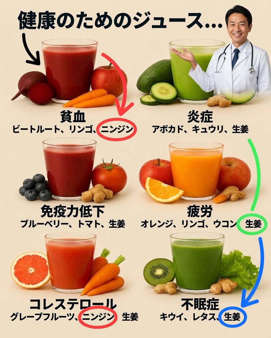治癒のジュース：貧血、炎症、疲労などのための自然レシピ